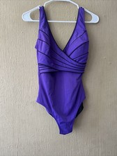 Women's Gottex One piece Swimsuit Wide Straps Black Purple Sz 10 Swim