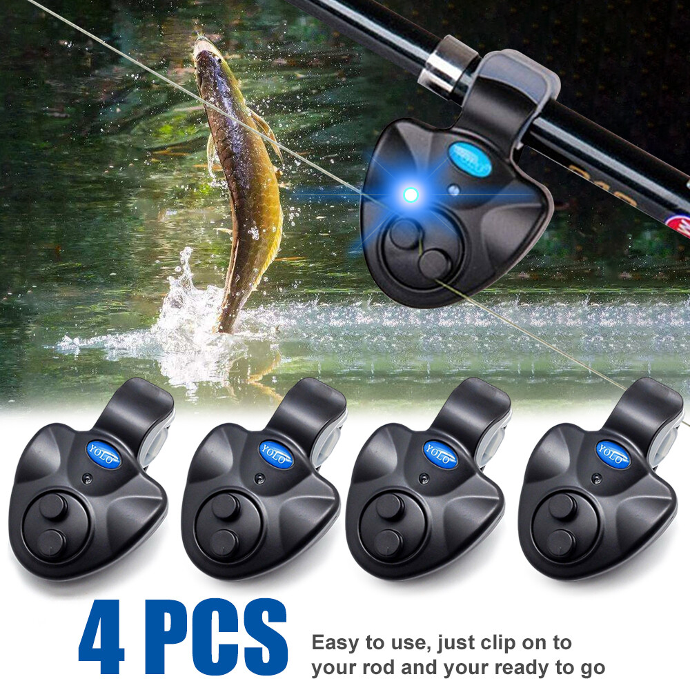 4pcs Electronic Fish Bite Sound Alarm LED Light Alert Bell Clip-On