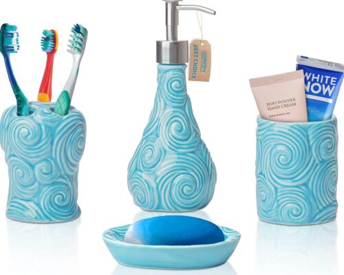 Designer - 4 Piece Bathroom Accessories Set - with Soap or Lotion Dispenser, ...