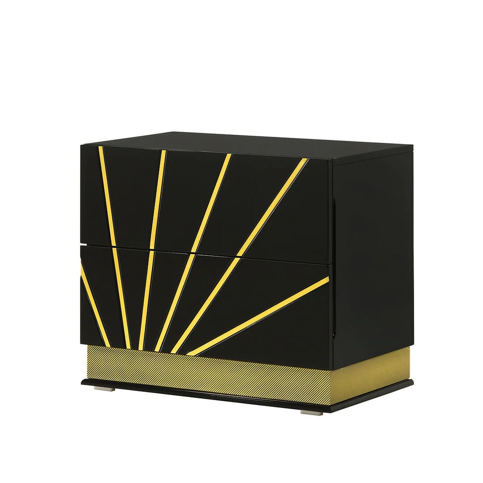 Modern Italian 5PC Gloss Black Gold LED Queen King Bed Set Minimalist