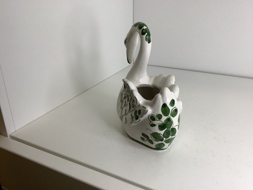 Vintage. Pereiras. Portugal. Hand Painted. Green and White. Swan Planter. Pot - Picture 5 of 12