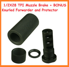 1/2X28 TPI Muzzle Brake  BONUS Knurled Forwarder and Protector