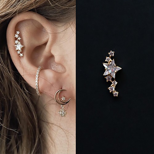 Gem Crystal Ear Cartilage Helix Ring Bar Stud Ear Cuff Climber Piercing Earring - Picture 59 of 268