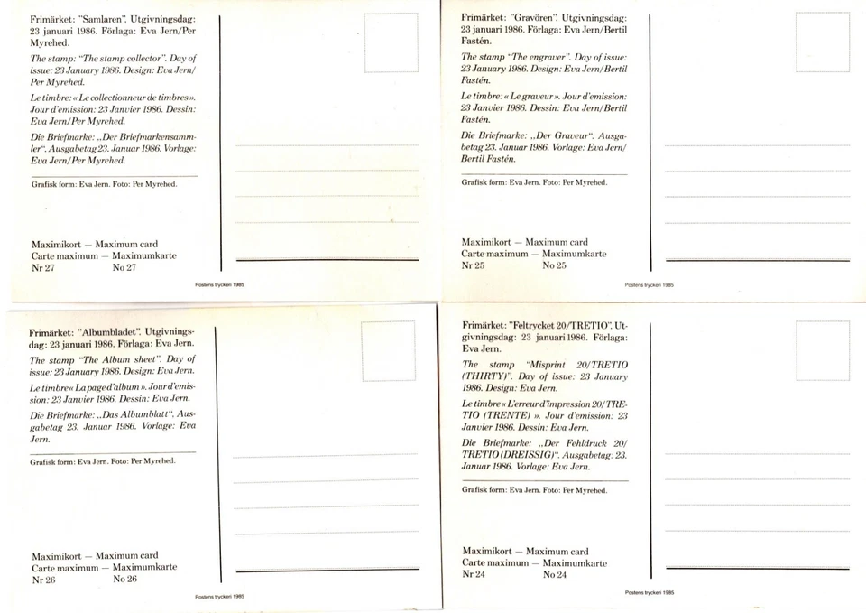 1986 Sweden Sc #1585-1588 STOCKHOLMIA set FDCs on 4 Official Maximum Cards - Imagem 2 de 2