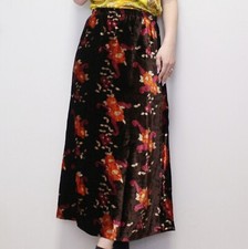 Vintage 70s Velvet Floral Maxi Skirt Long High Waisted Column Fit Skirt