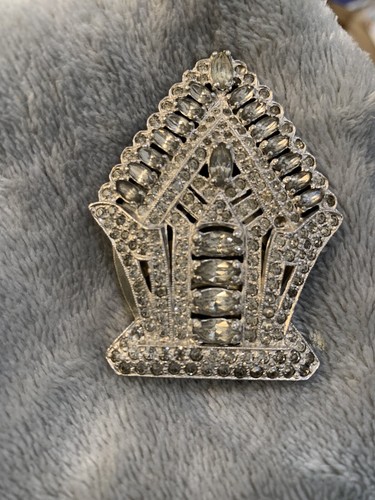 Art Deco Crystal Rhinestone Vintage Dress Clip Buckle Rhodium Plated Vintage - Picture 8 of 9