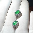 Earrings – Cz Halo, Elegant Design Mini Natural Green Jade Cabochon Stud