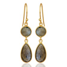 Labradorite 18K Gold Plated 925 Sterling Silver Dangle Earrings Gemstone Jewelry