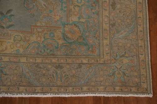 Vintage Overdyed Floral Tebriz Area Rug Evenly Low Pile Oriental Handmade 8'x11' - Picture 6 of 12
