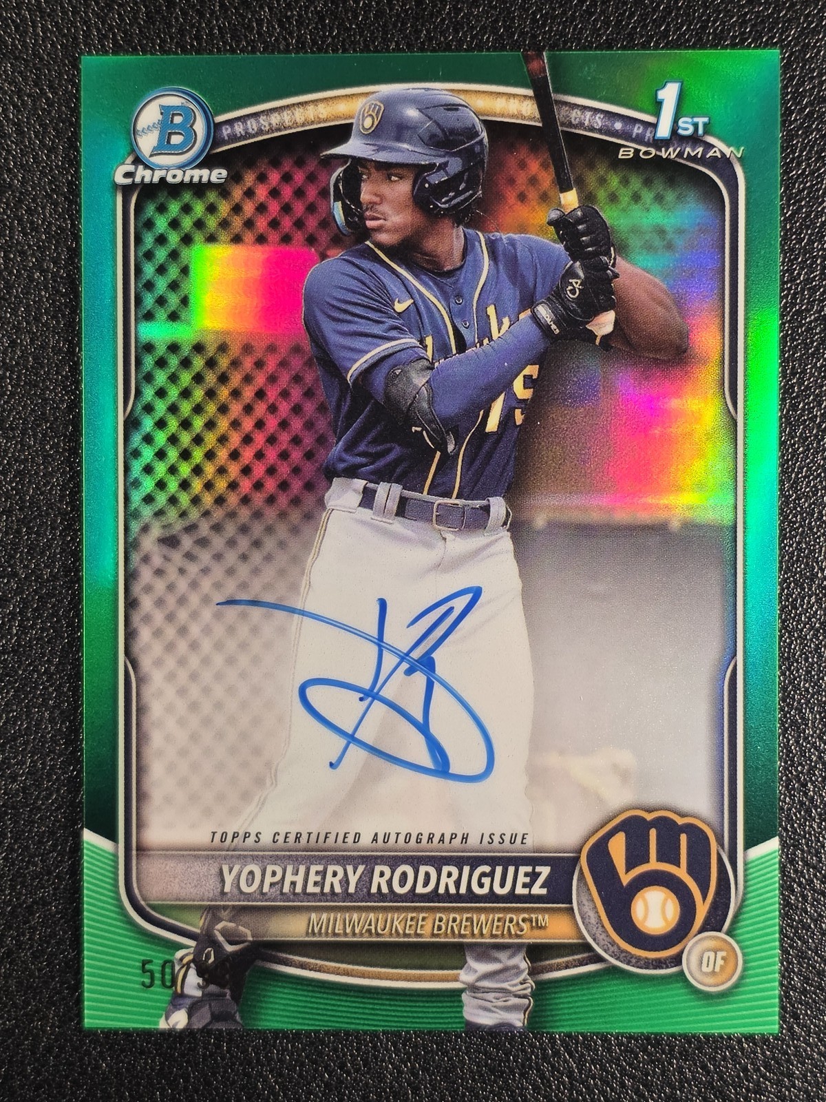 2025 Bowman Chrome 1st Yophery Rodriguez Auto Green Refractor /99 #CPA-YR