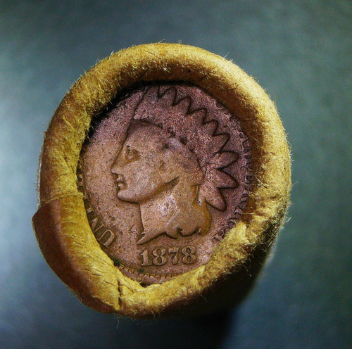 NICE 1878 WITH INDIAN HEAD TAILS PENNY ROLL ROCK RIVER BANK WYOMING R-408
