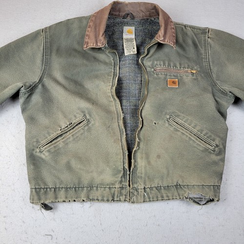 Vintage Carhartt J97 MOS Detroit Jacket Moss Green Thrashed Sun Faded Large   - Picture 3 of 24