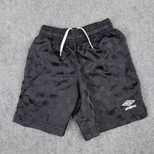 Vintage Umbro Shorts Kids XS 4-5 Years Black Nylon Check Soccer Gym Athletic Y2K