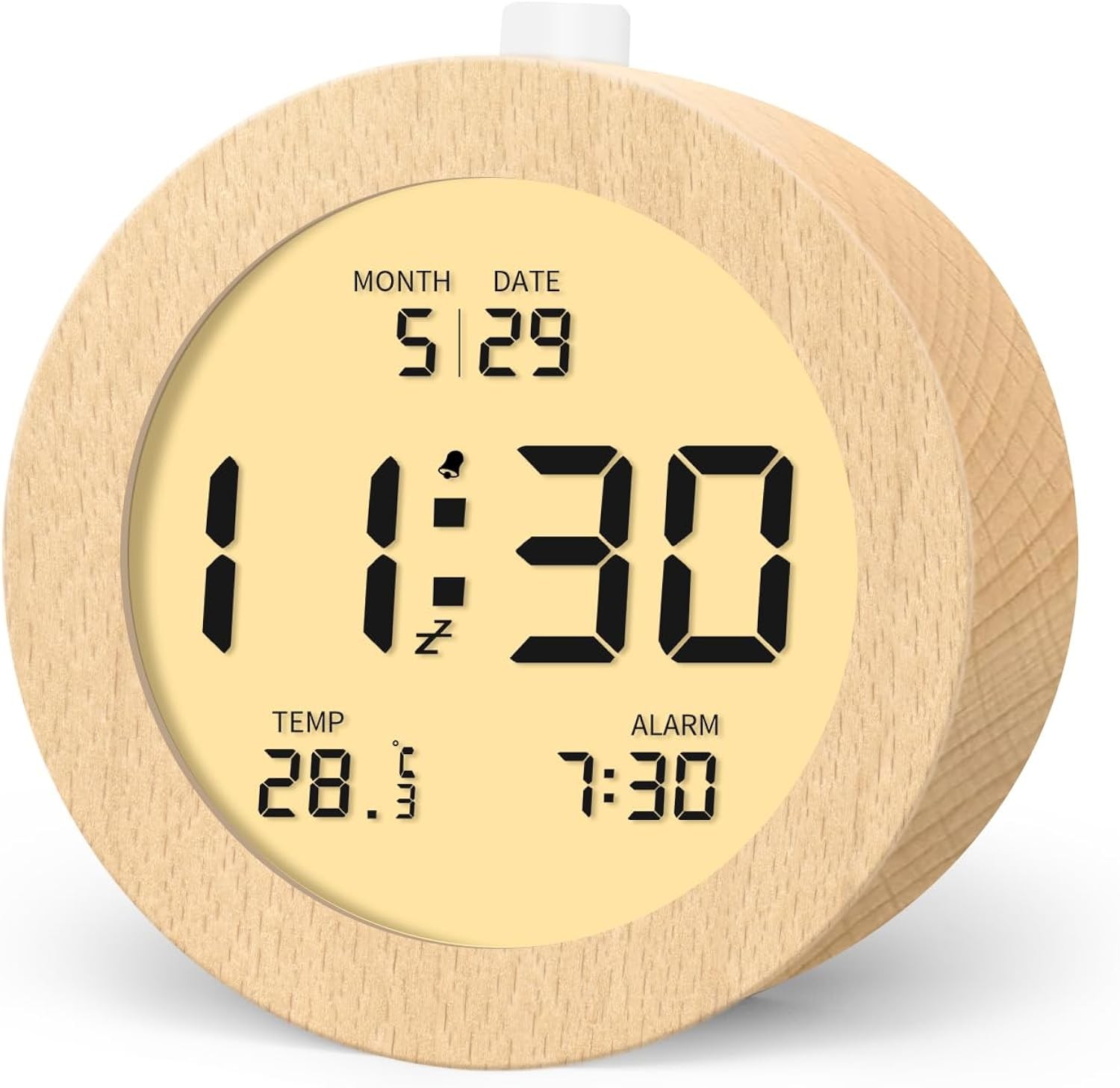 Digital Wooden Alarm Clock with Temperature & Date LCD Display, Snooze,