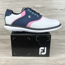 FootJoy FJ Traditions Saddle Golf Shoes White Navy Pink Men s Size 10.5