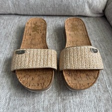 Anne Klein Sport Womens Woven Raffia Cork Platform Slide Sandals Gold Tan 9.5