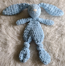 Handmade Crochet Bunny Lovey Snuggler Security Blanket Toy Blue with Red Heart