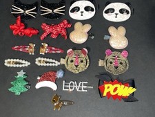 Little Girl Hair Clip Barrette Lot of 19 PANDA TIGER CHRISTMAS BLACK CAT LOVE