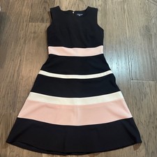 Tommy Hilfiger Women's Black Pink White Stripe Sleeveless Fit Flare Dress Size 4