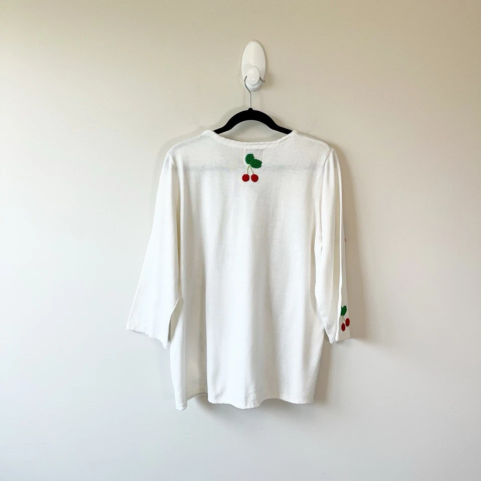 Vintage Quacker Factory Cherry Print Cardigan Sweater White Kitschy Large NWT’s - Image 2 of 4