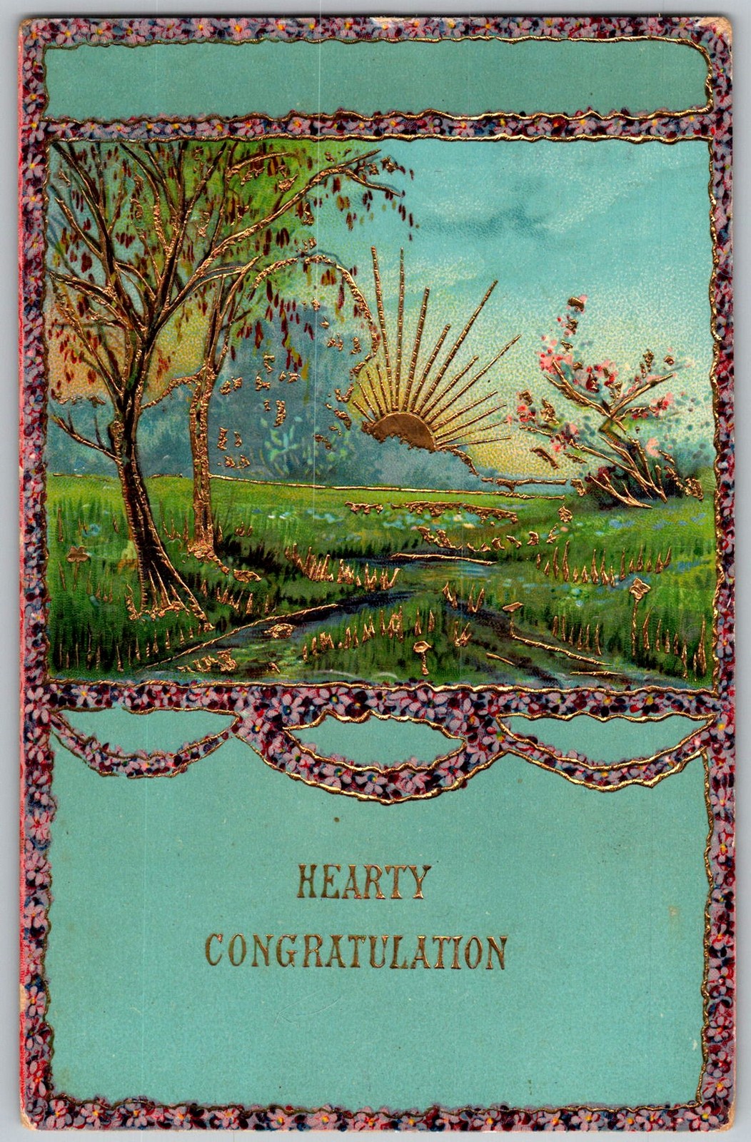 Antique Postcard Hearty Congratulation Greeting Canandaigua, NY 1910s