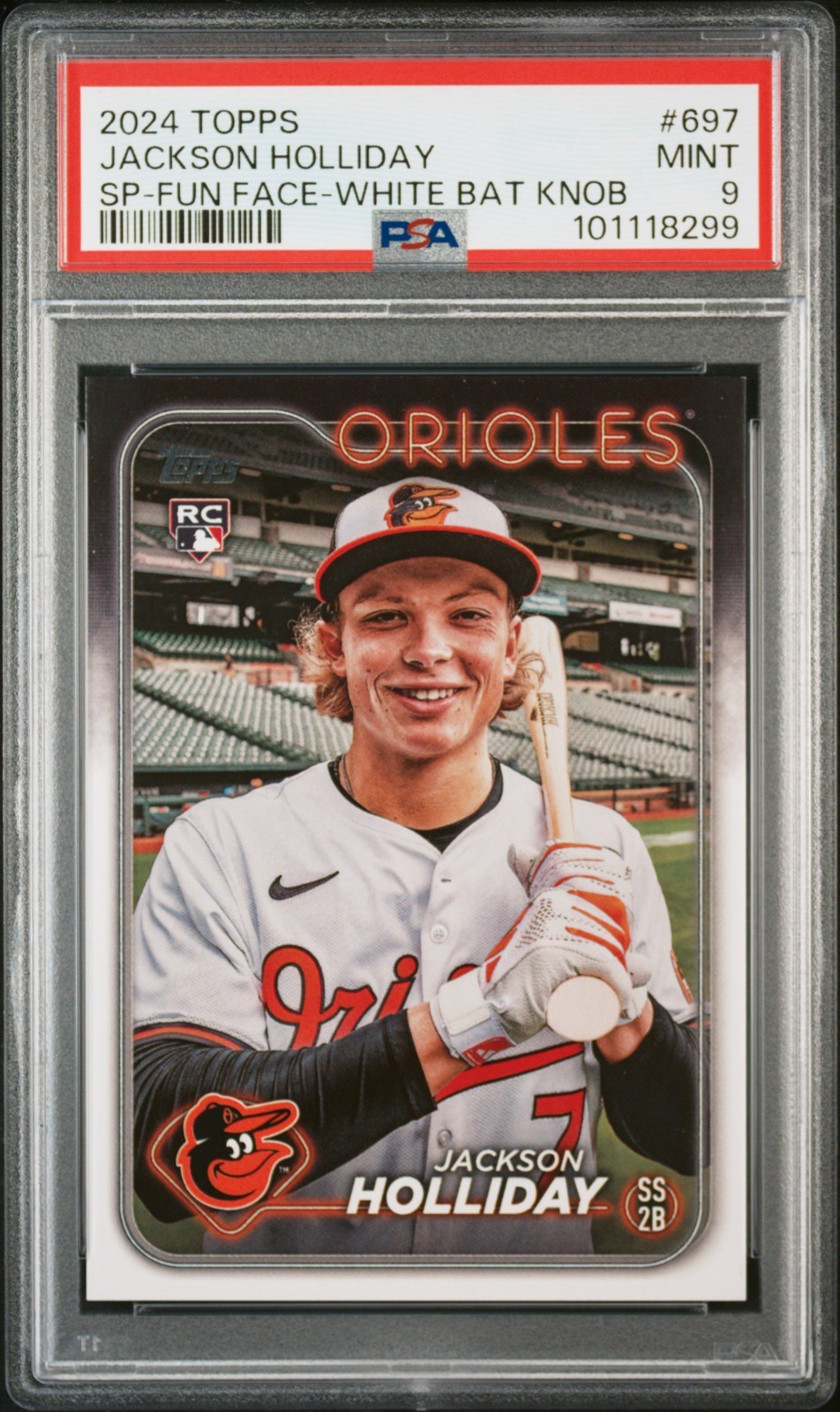 2024 Topps Jackson Holliday RC SP Fun Face White Bat Knob PSA 9 - MINT