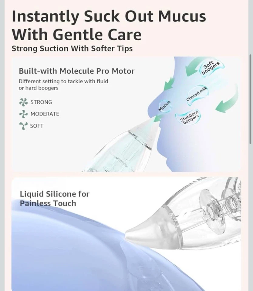 GROWNSY Aspirador Nasal para Bebé, Aspirador Eléctrico para Nariz para Niño Pequeño, Nariz de Bebé Foto 3 de 4