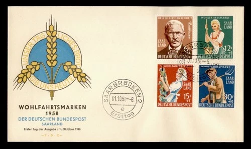 DR WHO 1958 GERMANY SAAR FDC SEMI POST COMBO R24779