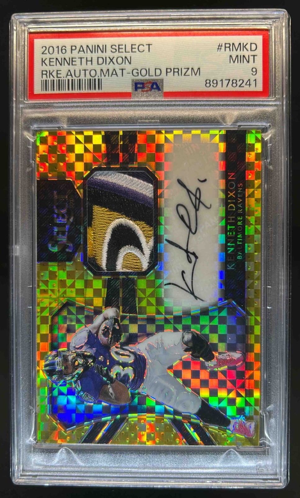 Kenneth Dixon Panini Select Rookie Autograph Material #RMKD Gold Prizm