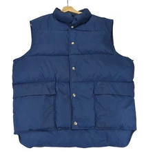 Vintage Woolrich Goose Down Men's Navy Blue Insulated Puffer Vest Large Made USA
