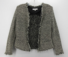 Iro Jacket Women 36 Gray Azure Boucle Tweed Open Fringe Shoulder Pads Small