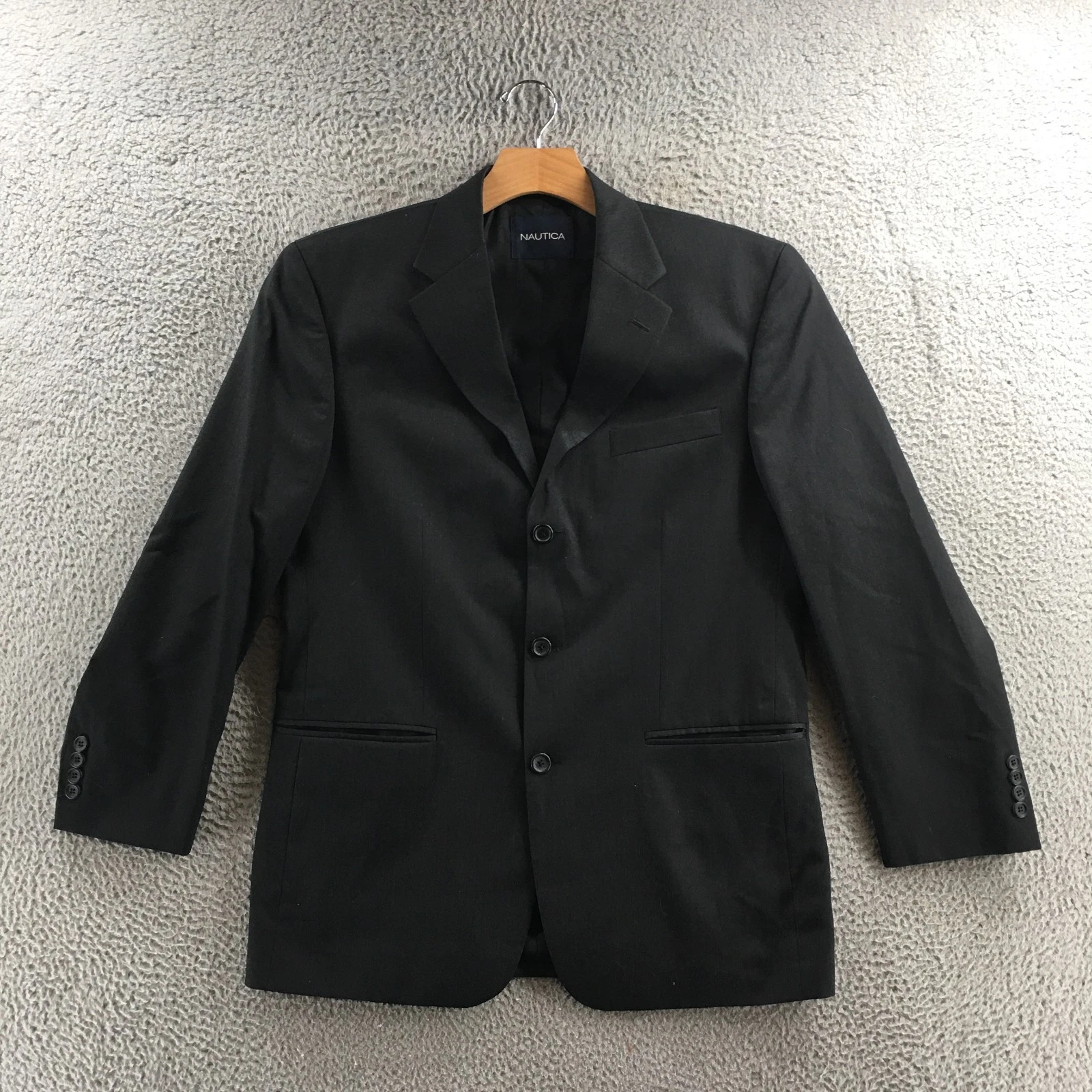 Nautica Coat Blazer Jacket Mens 41R Black Wool Long Sleeve Casual Button Front