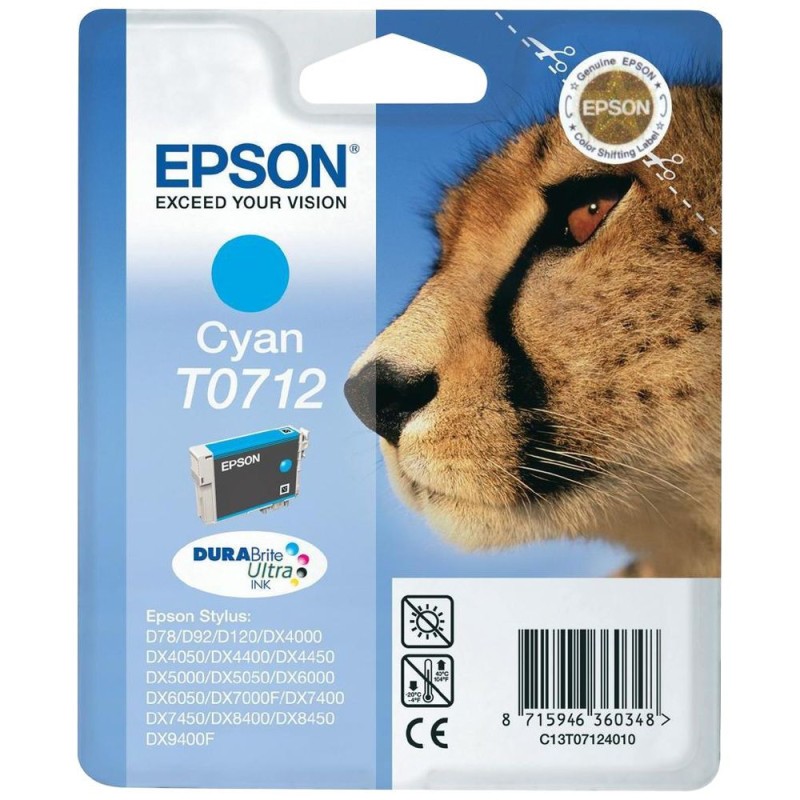 Epson T0712 cyan cartouche guépard pour réparer les impressions ternes