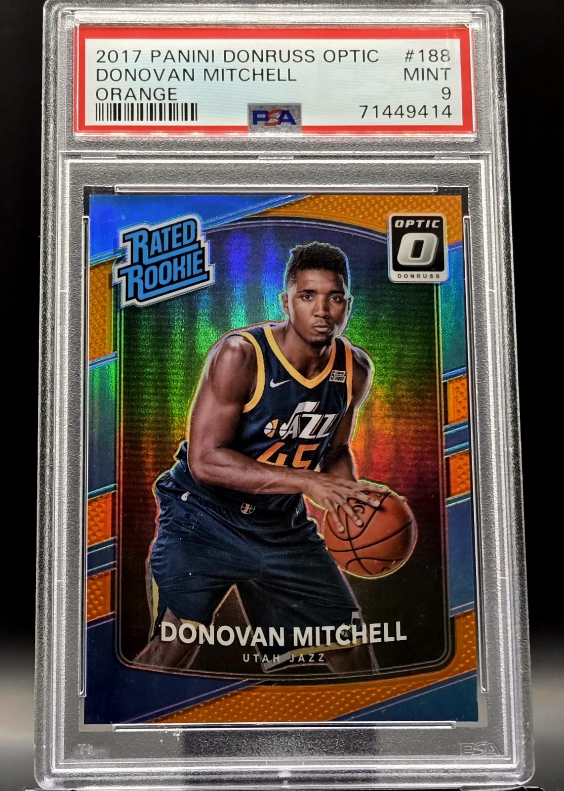 💥2017 Panini Optic Donovan Mitchell Rated Rookie SP Orange Prizm /199 PSA 9!💥
