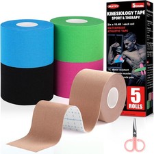 5 Rolls Kinesiology Tape, 5 Colors 2 inch x 16.4 Feet Waterproof Athletic Tape,