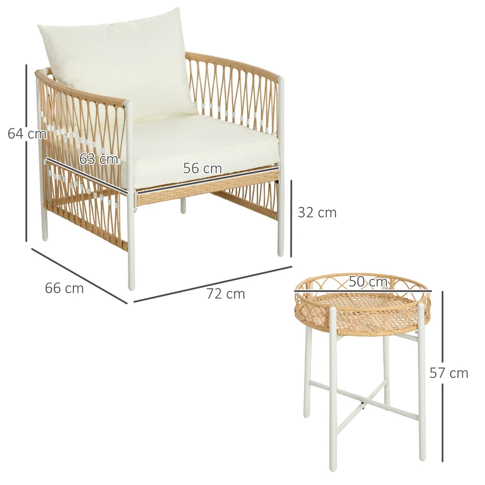 3er Set Rattan Gartenmöbel-Set, Gartengarnitur mit 2 Gartenstühle, Beistelltisch - Bild 4 von 4