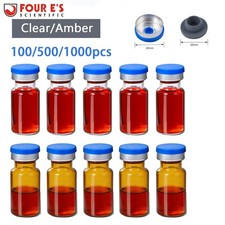 100/500/1000Pcs 10ml Clear Vials Headspace Vials Amber Glass Sample Vials w/ Cap