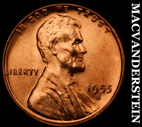 1955-S Lincoln Wheat Cent-Choice Gem BU Red Lustrous No Reserve #i5732