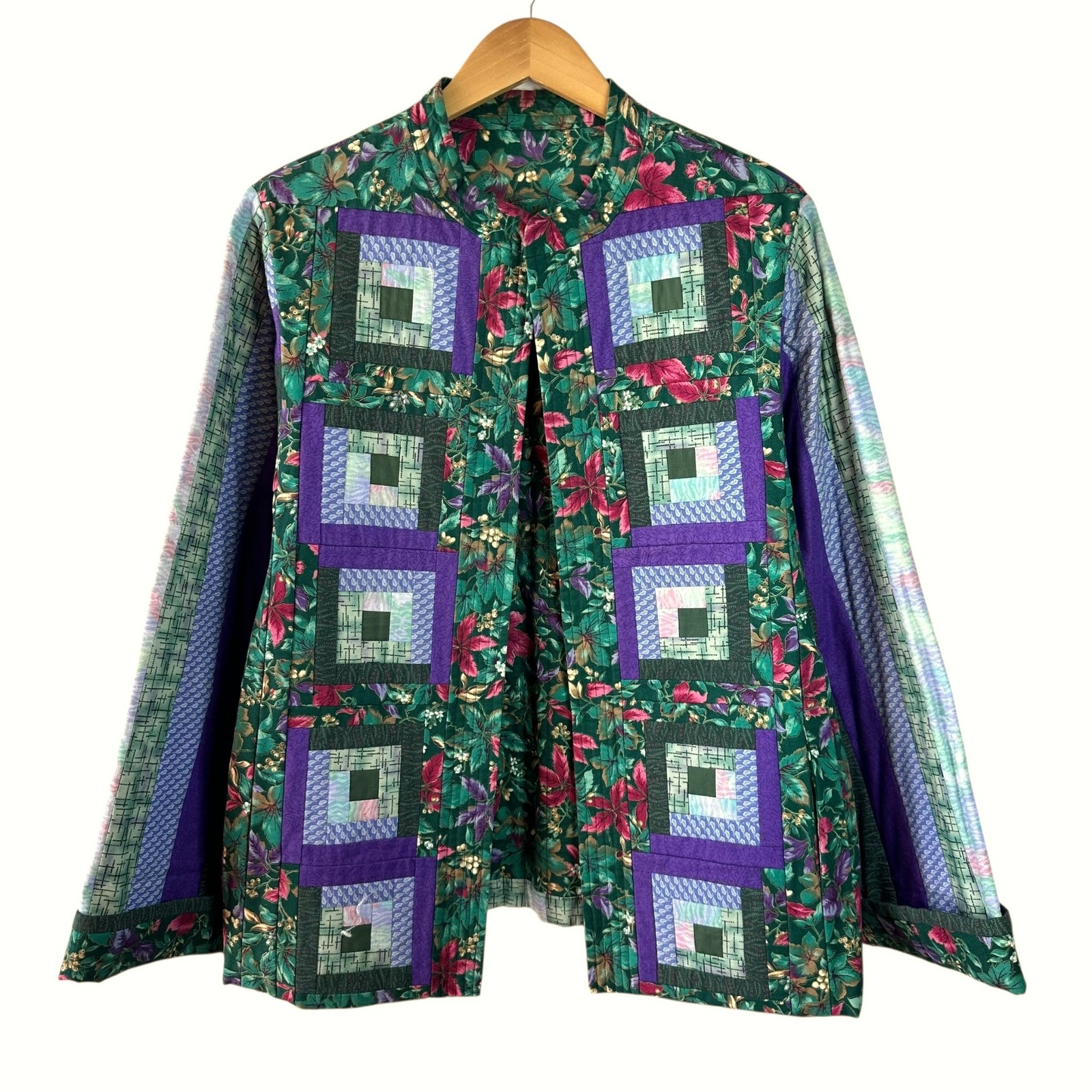 Handmade Quilted Patchwork Barn Jacket Green Purp… - image 2