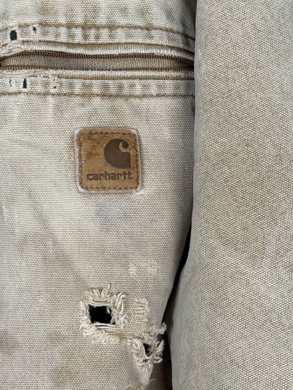 THRASHED Carhartt J141 BRN Jacket Large Distressed Destroyed Farm Workwear image 3