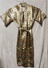 NEW DOUBLE PEACH VTG Silk Kimono Robe Asian Jacquard Gold Dragons XXL Luxury