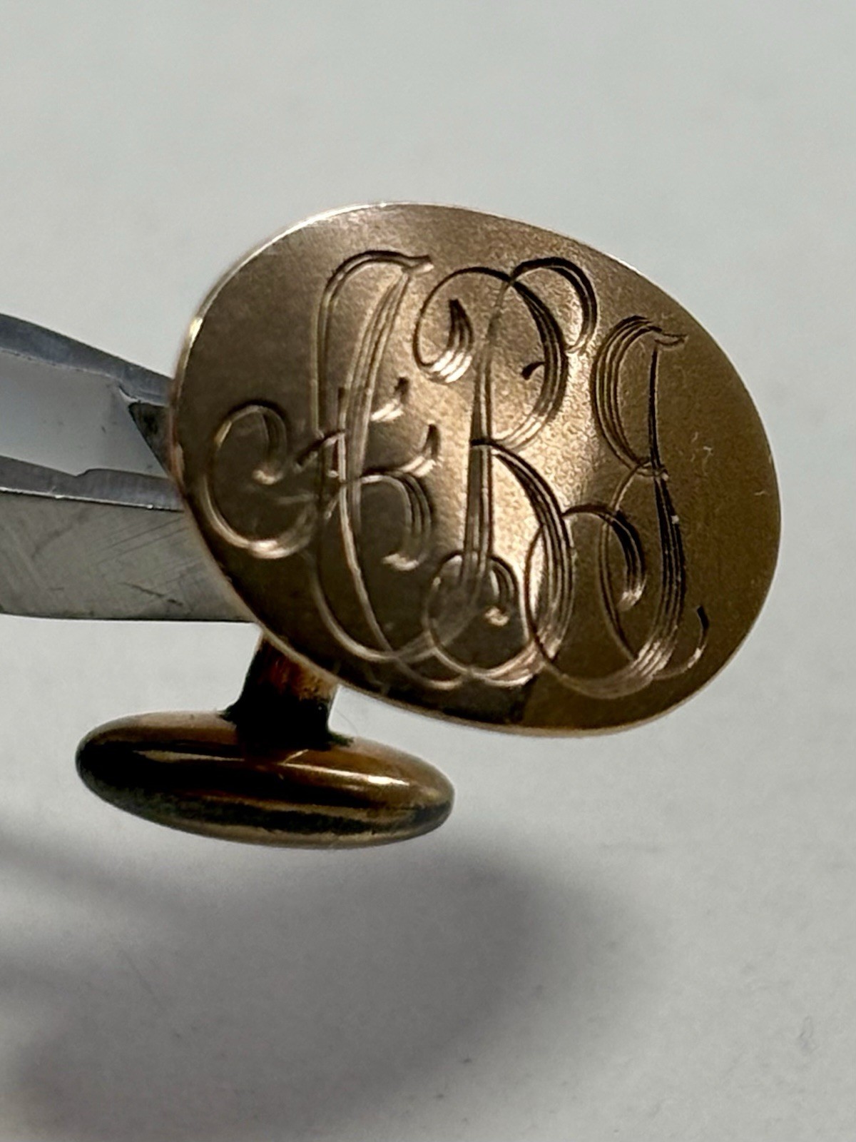 SINGLE Bean Back Cufflink Gold Plated Vintage Ant… - image 2