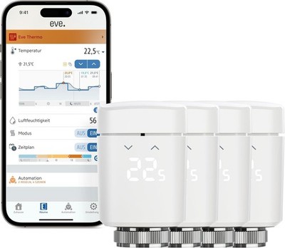 Eve Thermo (Matter) 4er Pack: Smartes Heizkörperthermostat, LED-Display mit Touc