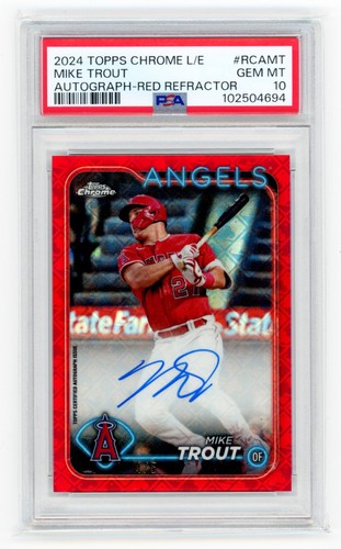 2024 Topps Chrome Logofractor - Mike Trout - Red Auto /5 - LA Angels - PSA 10