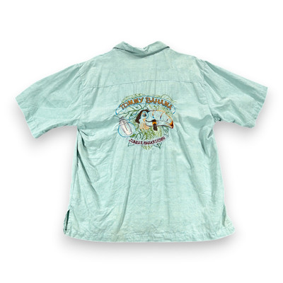 Vintage Tommy Bahama Shirt Adult MEDIUM Green Silk Jungle Shakedown Cigar Y2K