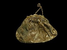 Vintage Gold Mesh Evening Bag Purse Rhinestone Clasp Satin Lining