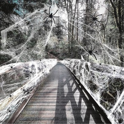 Halloween Spinnennetz Set, Dekoration, 300g, mit Plastikspinnen, Indoor Außen...