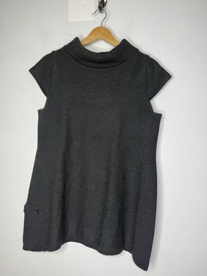 IBEX Merino Wool Kurta Sweater Black Grey Cowlneck Extra Fine Knit Top Large