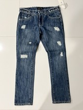 GUESS Girls Straight Jeans Blue Distressed Pearl Accent Adjustable Waist