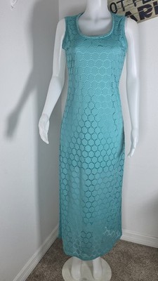 Melissa Paige Teal Blue Sleeveless Crochet Maxi Dress Textured Floral Pattern S